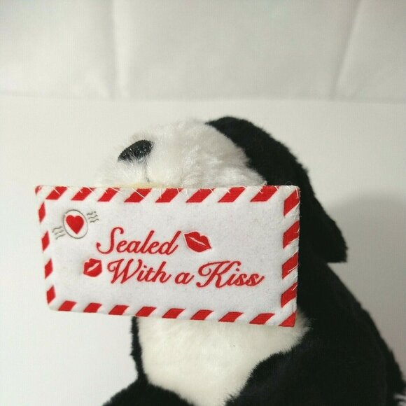 MTY International Black White Dog Puppy Plush Sealed with a Kiss 7" Valentine - Picture 7 of 7